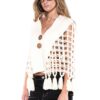 Macrame Tassel Cape Vest with Wooden Buttons