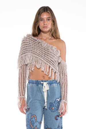 Macrame One-Shoulder Fringe Crop Top - Boho Vibe
