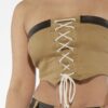 Off-Shoulder Lace-Up Twill Denim Corset Top