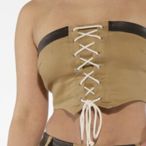Off-Shoulder Lace-Up Twill Denim Corset Top