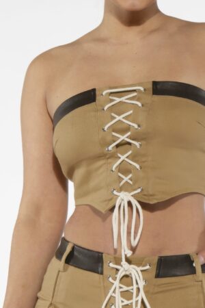 Off-Shoulder Lace-Up Twill Denim Corset Top