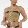 Off-Shoulder Lace-Up Twill Denim Corset Top