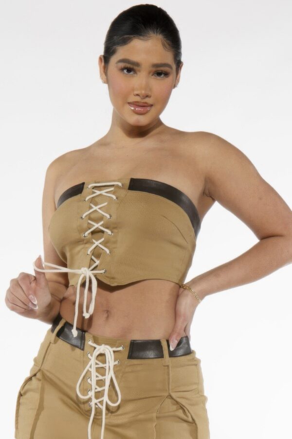 Off-Shoulder Lace-Up Twill Denim Corset Top