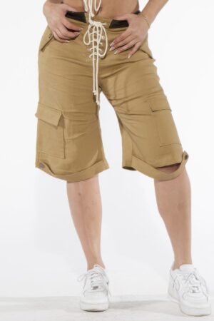 Cargo Bermuda Shorts with Rope Lace-Up Front