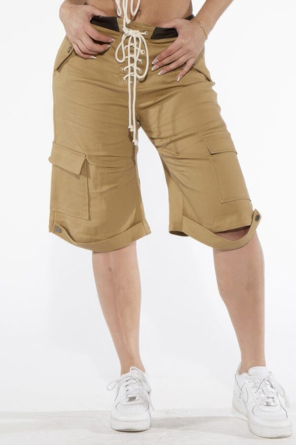 Cargo Bermuda Shorts with Rope Lace-Up Front