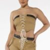 Rope Lace-Up Utility Shorts with Faux Leather Waistband