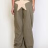 Star-Embroidered Twill Wide-Leg Pants