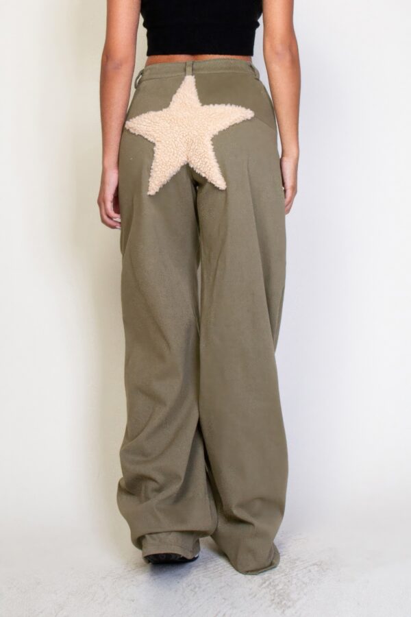 Star-Embroidered Twill Wide-Leg Pants