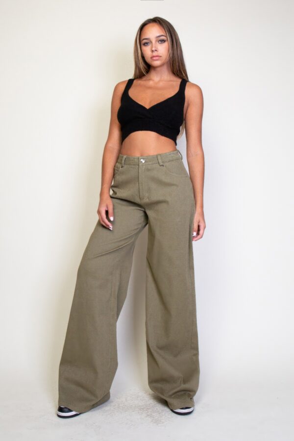Star-Embroidered Twill Wide-Leg Pants
