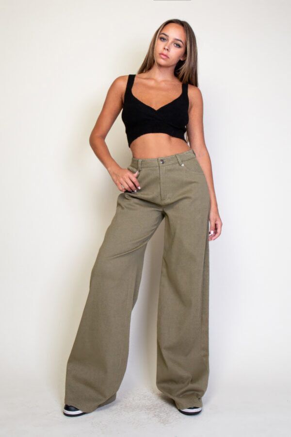 Star-Embroidered Twill Wide-Leg Pants