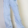 Denim Cargo Pants - Relaxed Fit with Elastic Waist
