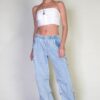 Denim Cargo Pants - Relaxed Fit with Elastic Waist