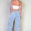 Denim Cargo Pants - Relaxed Fit with Elastic Waist