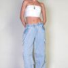 Denim Cargo Pants - Relaxed Fit with Elastic Waist