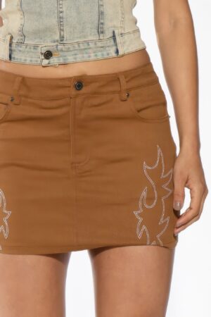 Twill Mini Skirt with Western Flame Embroidery