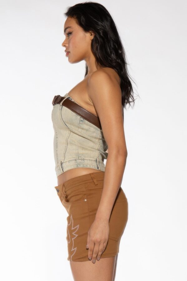Twill Mini Skirt with Western Flame Embroidery