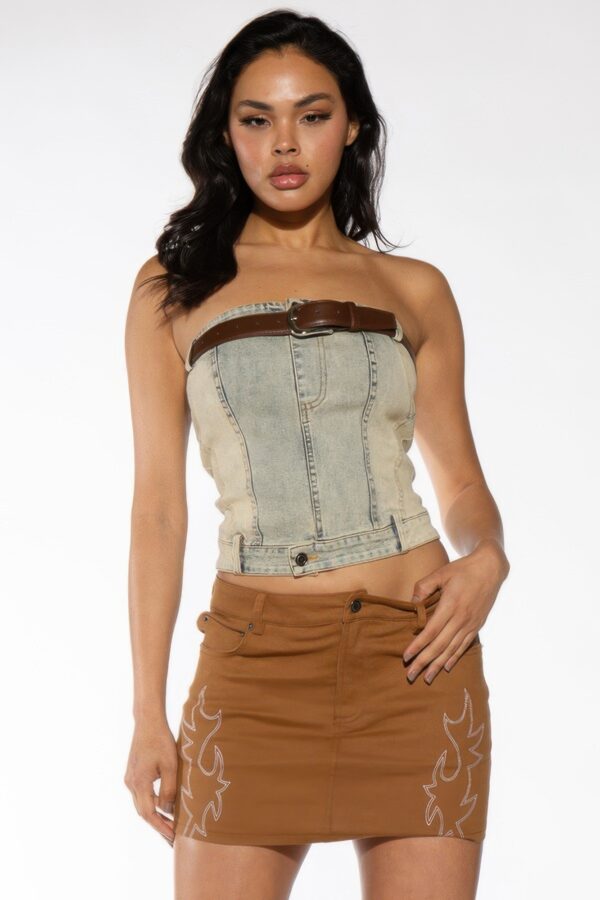 Twill Mini Skirt with Western Flame Embroidery