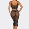 Mesh Lace Two-Piece Set - Crop Top & Midi Skirt