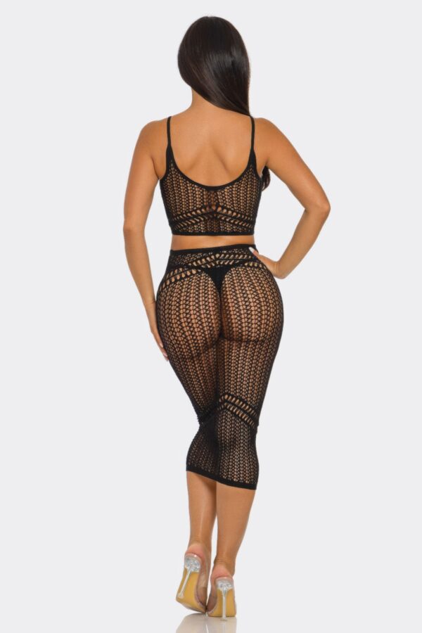 Mesh Lace Two-Piece Set - Crop Top & Midi Skirt