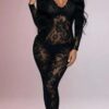 Into You Sheer Floral Lace Bodystocking - Deep V Midi