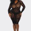 Into You Sheer Floral Lace Bodystocking - Deep V Midi