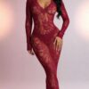 Into You Sheer Floral Lace Bodystocking - Deep V Midi