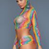 Sheer Web Bodystocking Two-Piece Set - Hooded Crop & Mini
