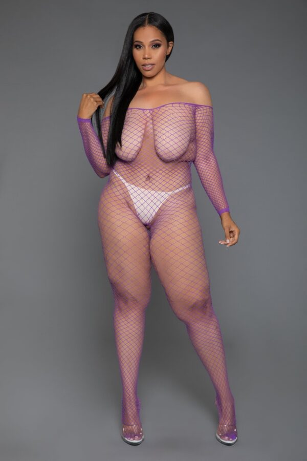 Off-Shoulder Fishnet Bodystocking - Long Sleeve