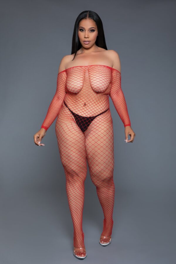 Off-Shoulder Fishnet Bodystocking - Long Sleeve