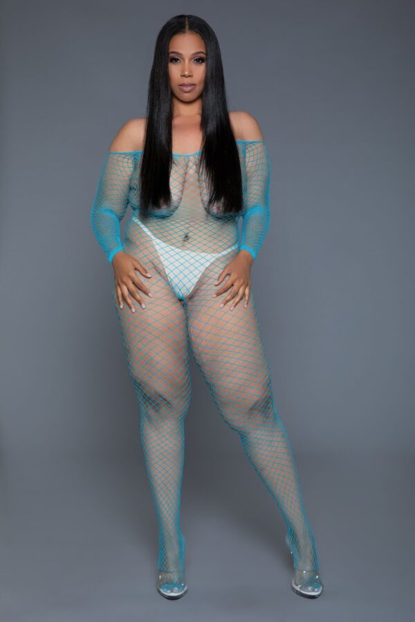 Off-Shoulder Fishnet Bodystocking - Long Sleeve