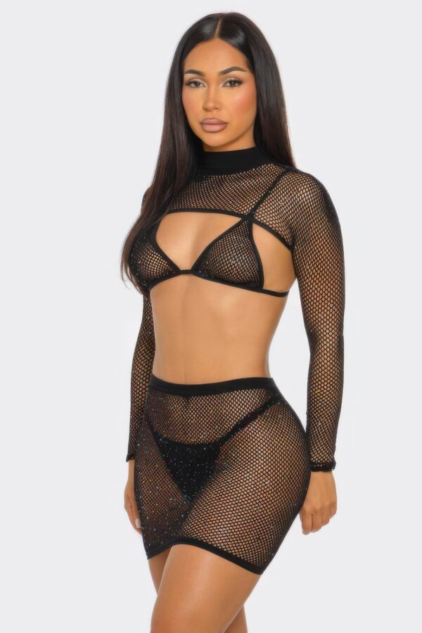 Sheer Glitter Mesh Bodystocking Two-Piece Set