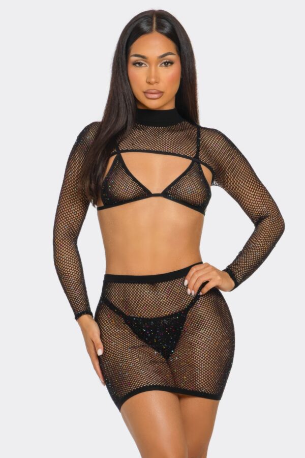 Sheer Glitter Mesh Bodystocking Two-Piece Set