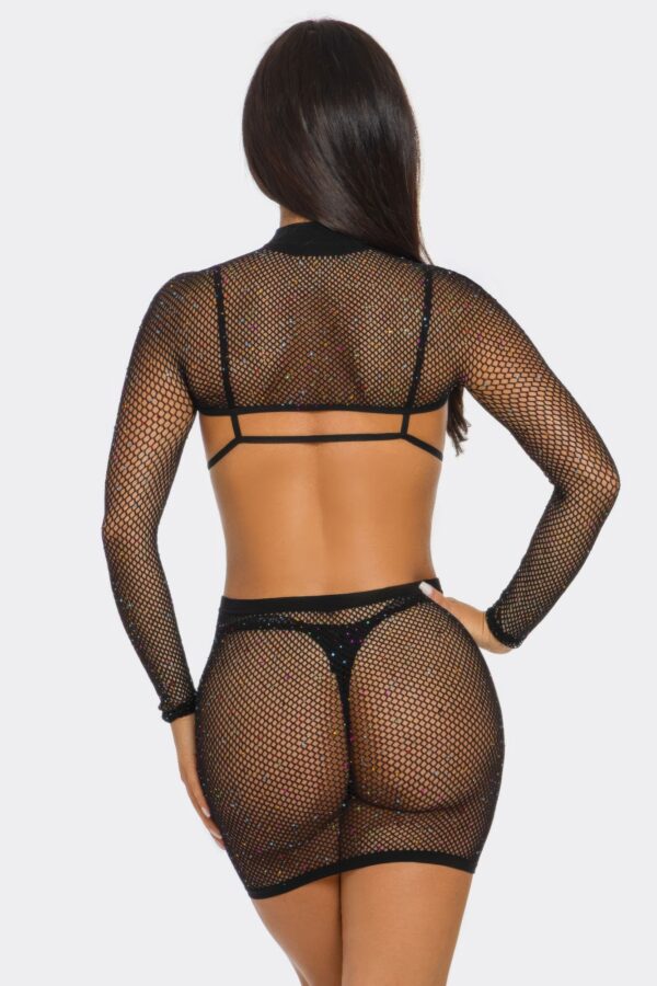Sheer Glitter Mesh Bodystocking Two-Piece Set