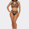 Two-Piece Glitter Mesh Halter Bodystocking Set