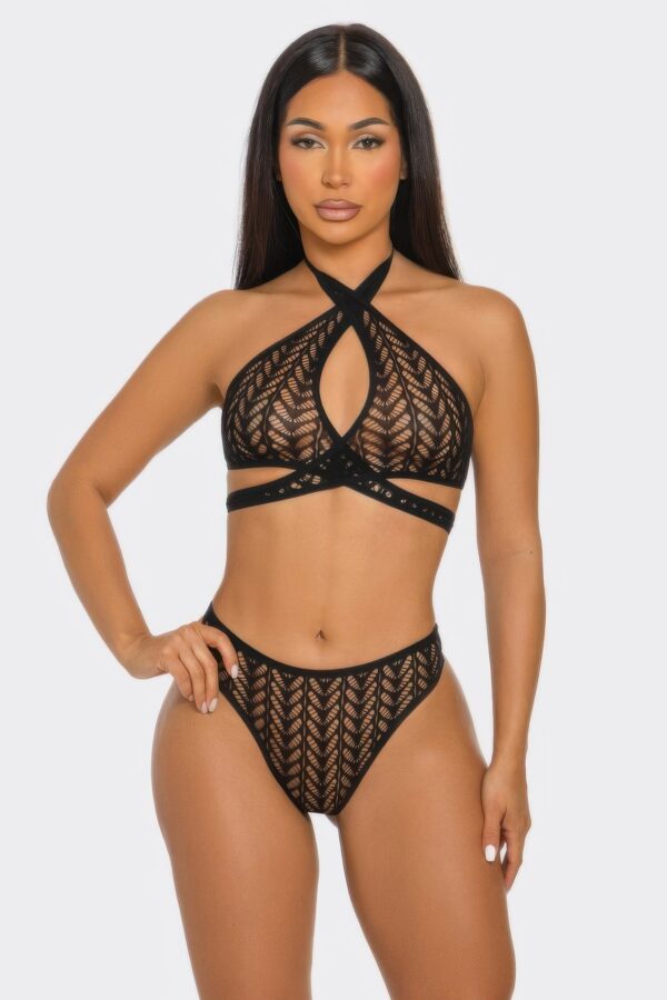 Wicked Nights Lace-Pattern Bodystocking Set