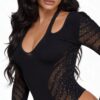Halter Rhinestone Bodysuit with Striped Mesh
