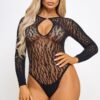 Leah Leopard Mesh Bodysuit - Keyhole Back Tie