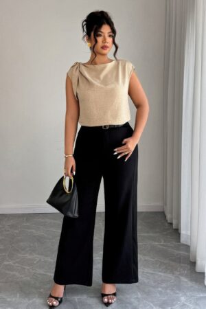 Plus-Size Tie-Neck Sleeveless Blouse - Colorblock