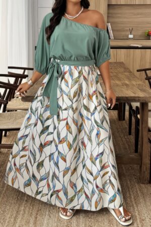 Plus Size One-Shoulder Twist-Waist Floral Dress