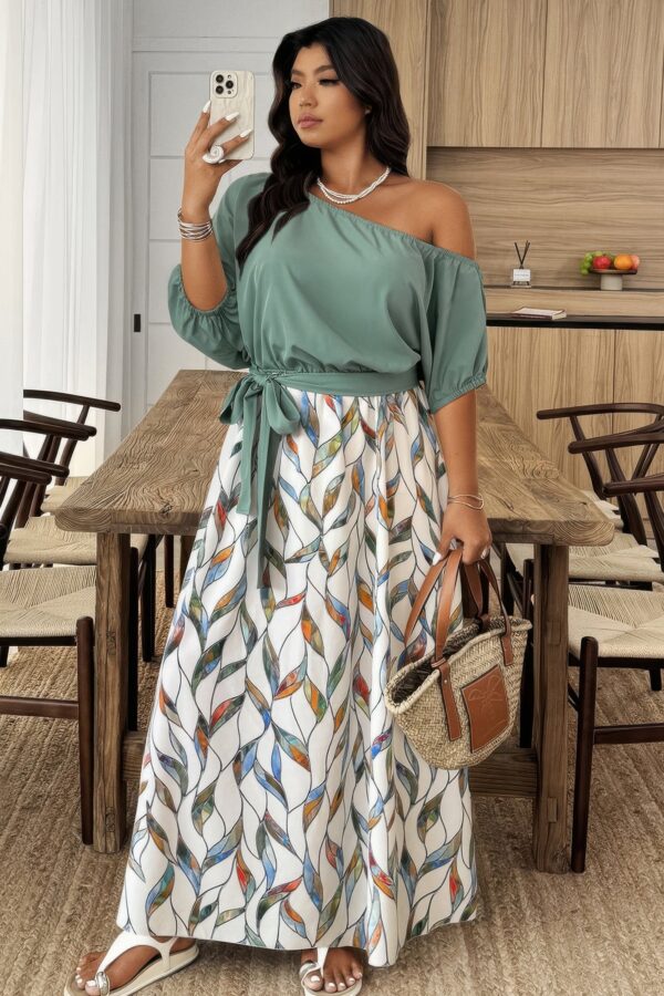 Plus Size One-Shoulder Twist-Waist Floral Dress