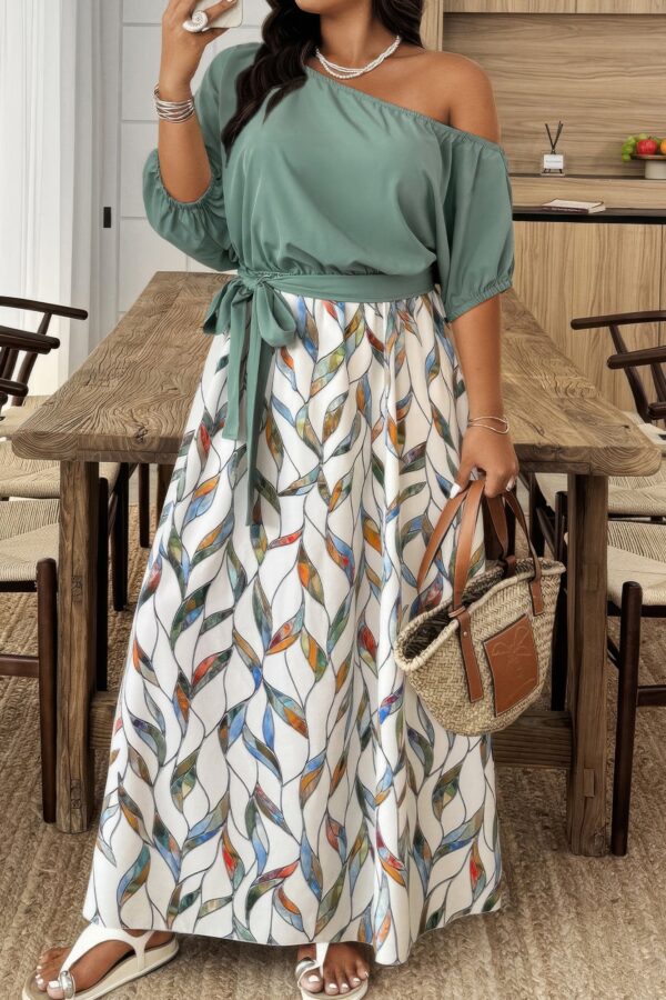 Plus Size One-Shoulder Twist-Waist Floral Dress