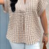 Plus Size V-Neck Plaid Patchwork Blouse - Textured Finish