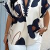 Plus-Size Notch V-Neck Floral Short-Sleeve Top