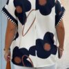 Plus-Size Notch V-Neck Floral Short-Sleeve Top