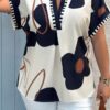 Plus-Size Notch V-Neck Floral Short-Sleeve Top