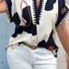 Plus-Size Notch V-Neck Floral Short-Sleeve Top