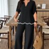 Plus-Size Two-Piece Set with Contrast Ruffle Trim