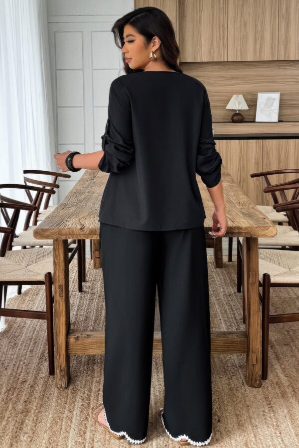 Plus-Size Two-Piece Set with Contrast Ruffle Trim