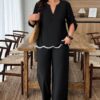 Plus-Size Two-Piece Set with Contrast Ruffle Trim