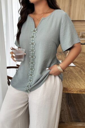 Plus-Size Floral Patchwork Ruffle-Trim Top